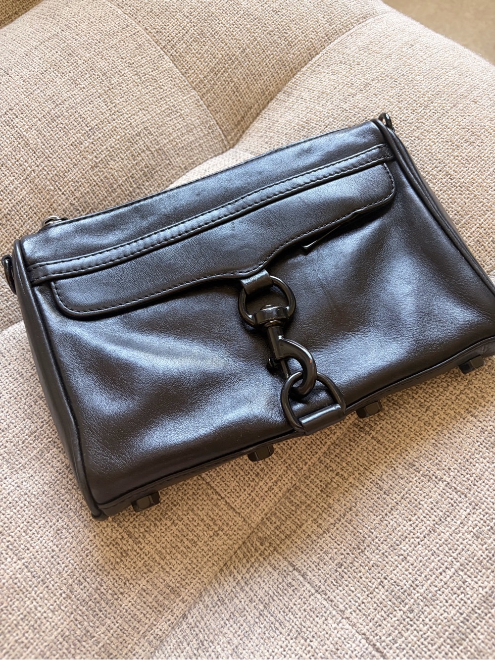 Rebecca Mincoff black leather clutch 10inches